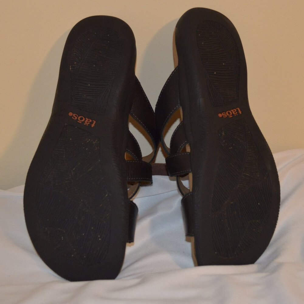Taos 8 Black Leather Strappy Sandals Double U - Picture 6 of 6